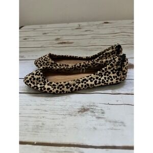 Gap Ballet Flats Leopard Animal Print Hair-on-Hide Back Tie Tan Black Size 8